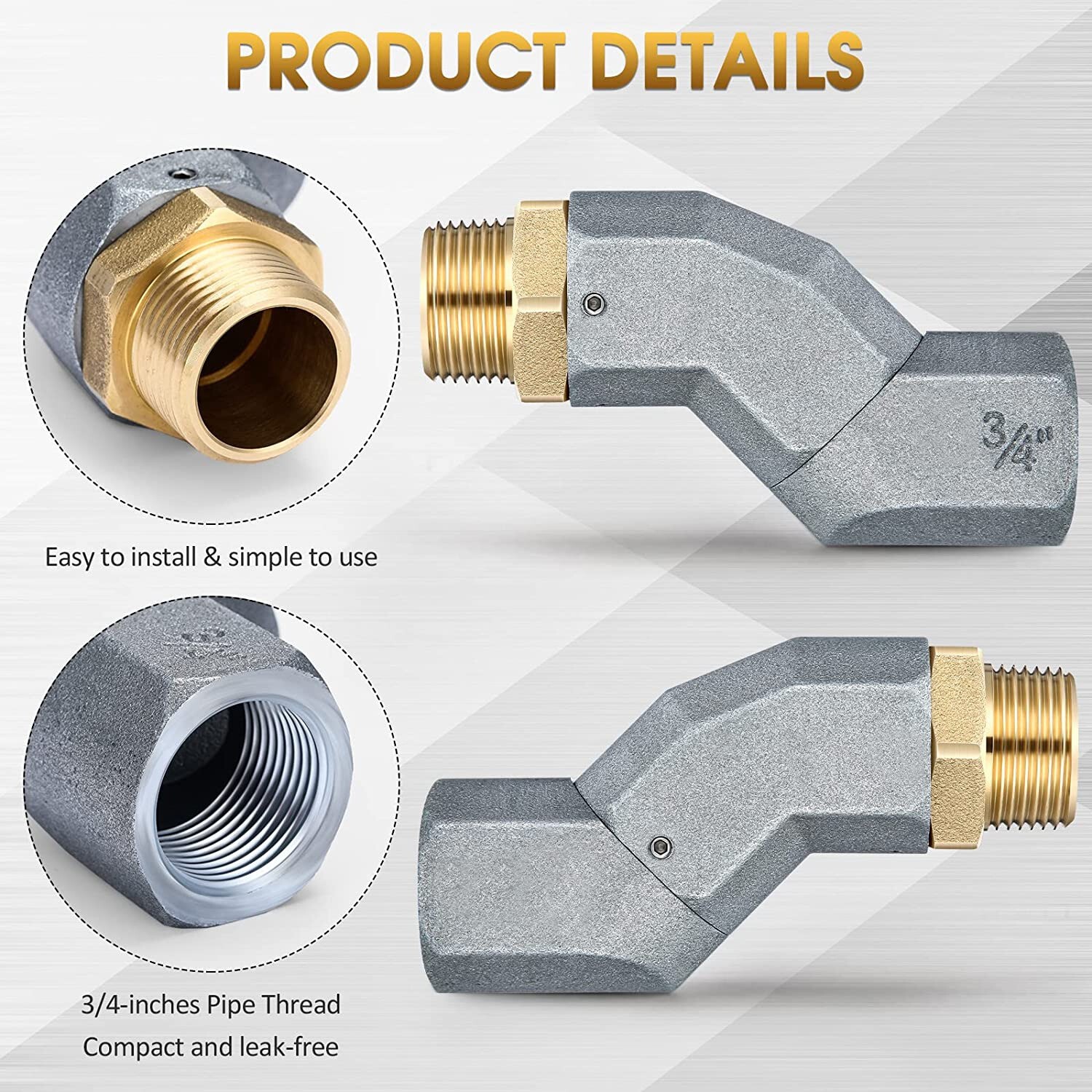 2pcs Car Fuel Swivel 3/4 Inch NPT Fuel Transfer Hose Swivel 360 Rotate Connector