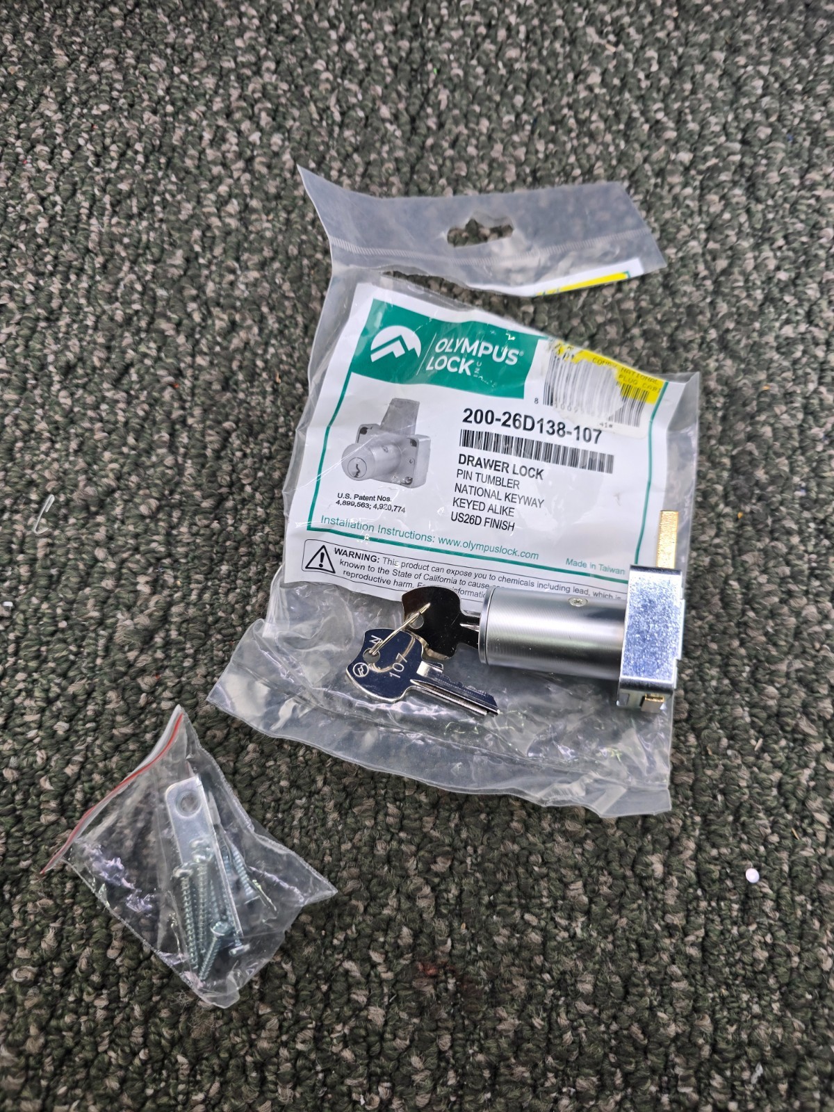 (QTY 2) Olympus Lock 200-26D138-107 Tumbler Deadbolt Drawer Lock Keyed Alike 26D