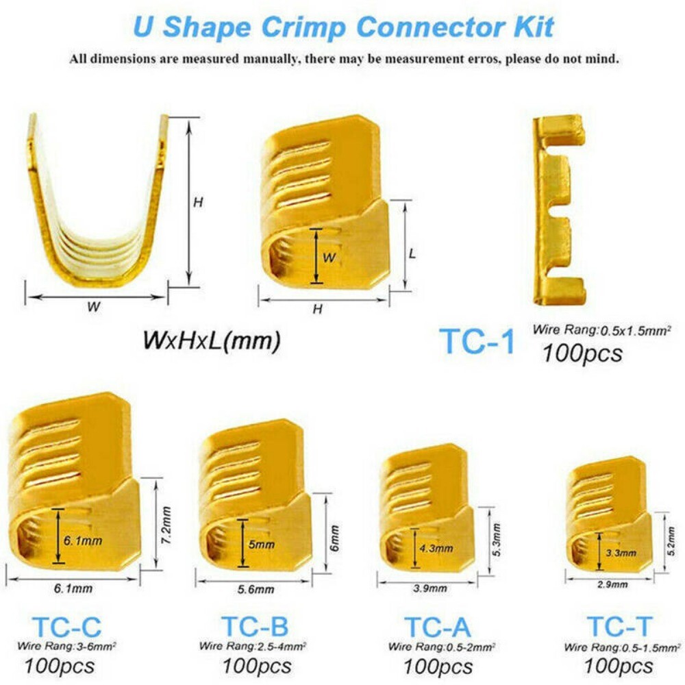 500 Pcs Open Barrel Crimp Terminals U Shape Copper Ring Terminals Crimp Wire Kit