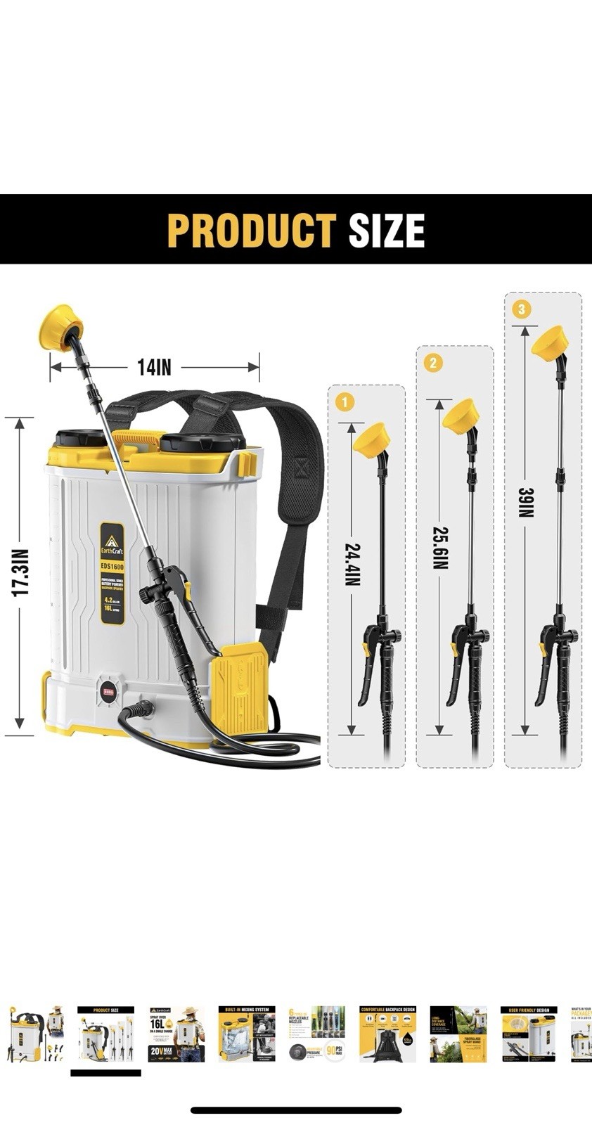 4.2 Gal Battery Powered Backpack Sprayer Compatible with DeWalt 20V Battery (…