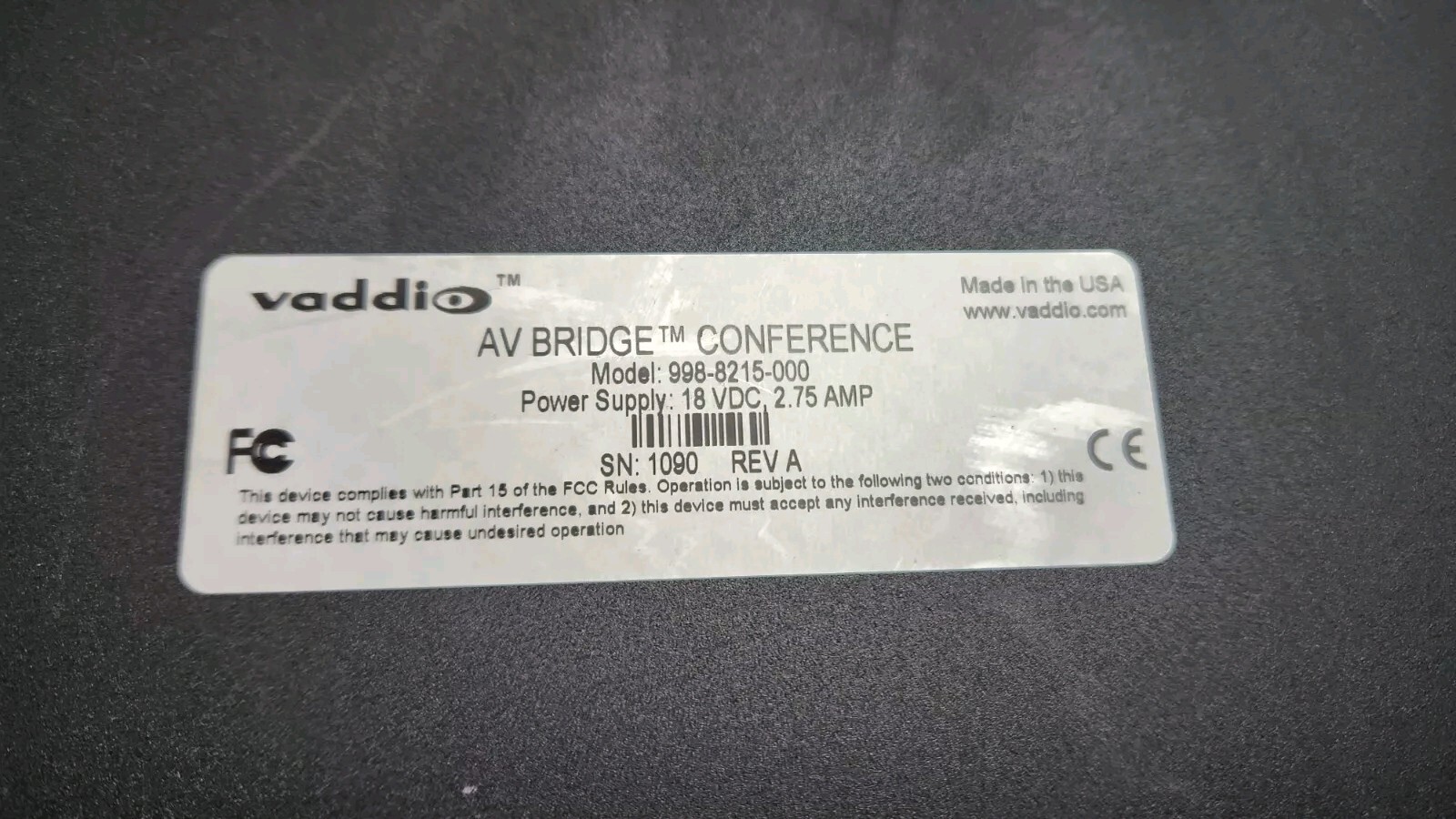 Vaddio AV Bridge Conference HDMI 998-8215-000 w Out/Power Adapter