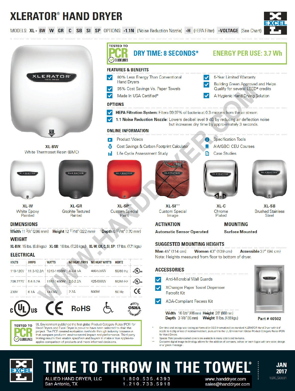 XLERATOR XL-BW (110V/120V) Hand Dryer by Excel; White BMC; FREE FedEx Ground