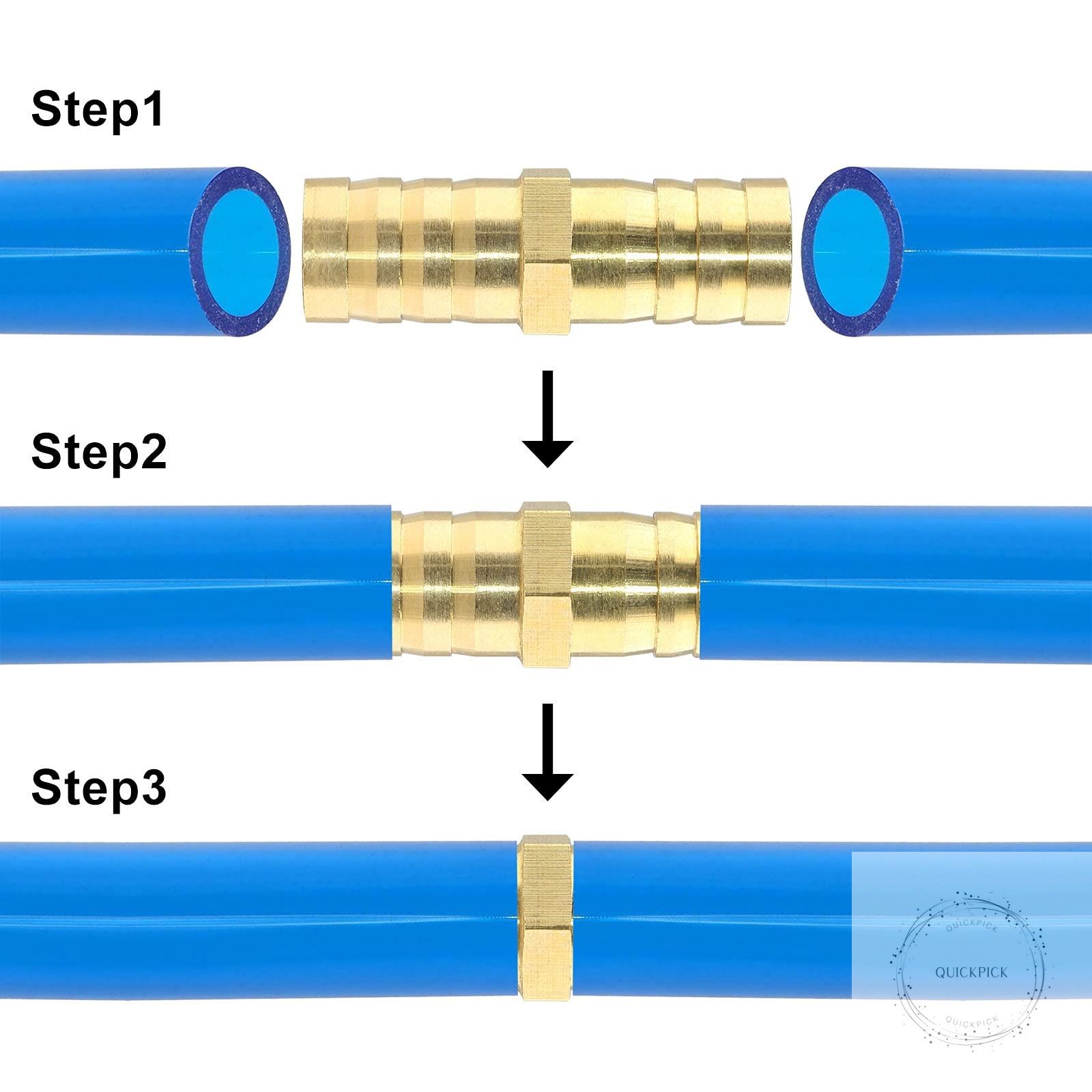10Pcs Brass Hose Barb Fitting, 3/8″ x 3/8″ ID Hex Barbed Splicer Mender Union