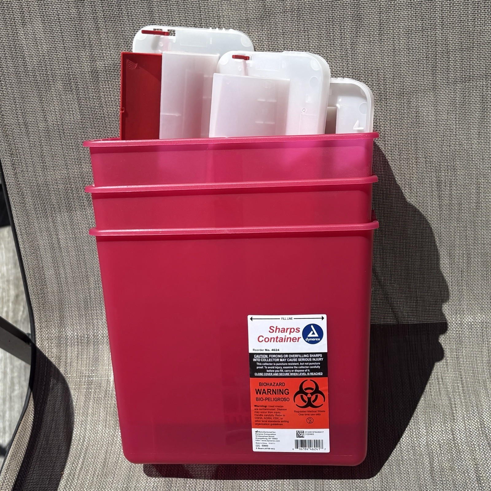 Lot (3) Dynarex 5 Qt. Sharps Containers Free Ship 4624 Delasco Red Lever Top