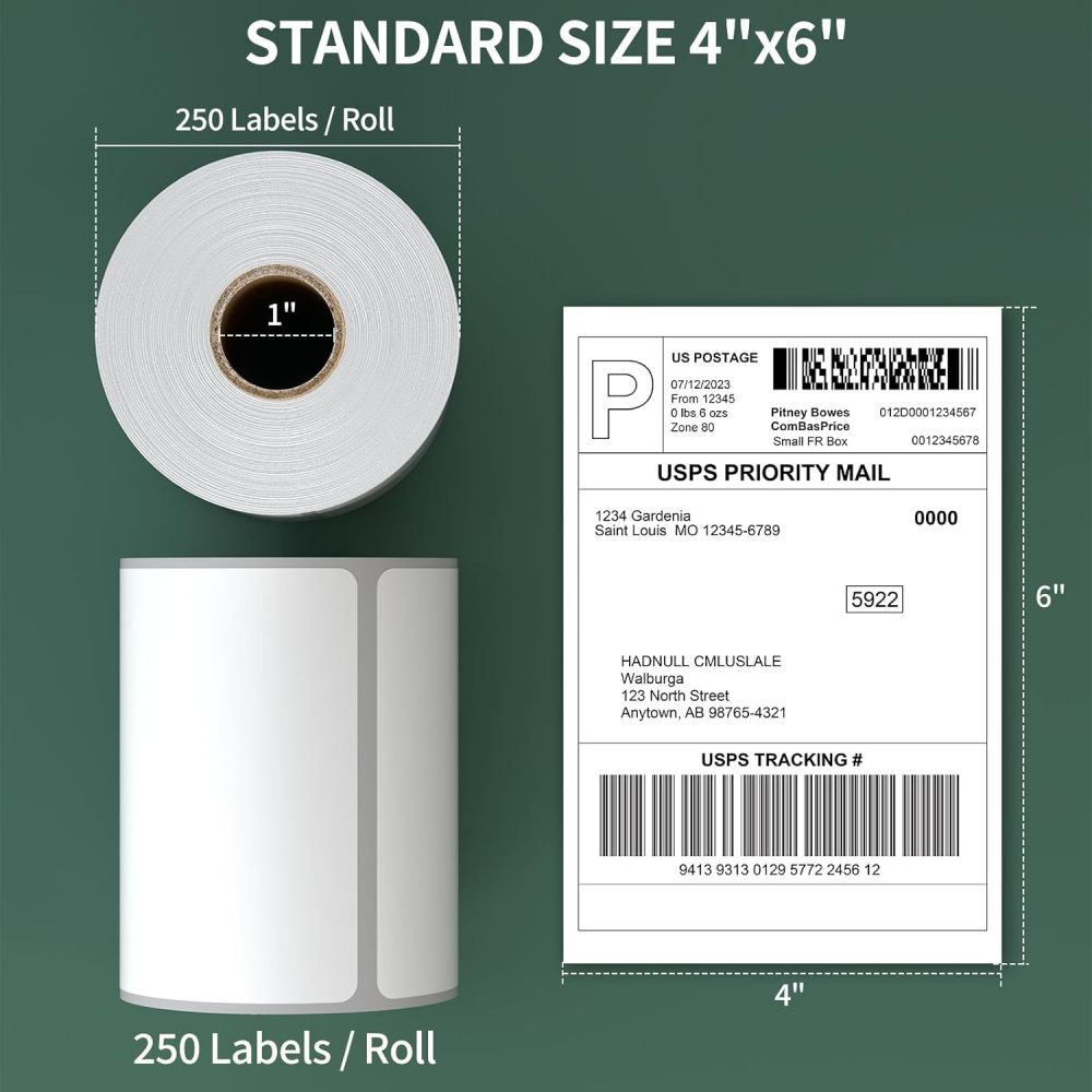 4″x 6″ Perforated Direct Thermal Labels Commercial 250/Roll for Thermal Printer