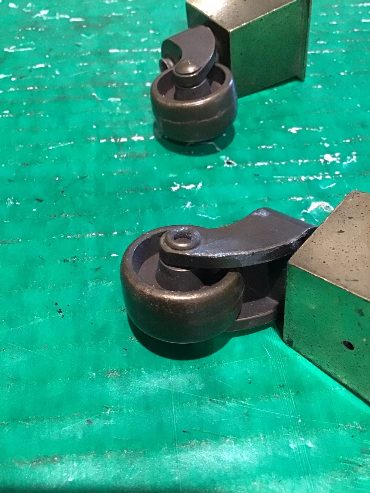 (2) Vintage Swivel Brass 1″ Square Tapered Cup Caster w/ 1″ Wheel Furniture