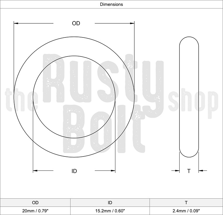 O-rings Nitrile Rubber – 20mm OD, 15.2mm ID, 2.4mm Thickness – Black, Seal