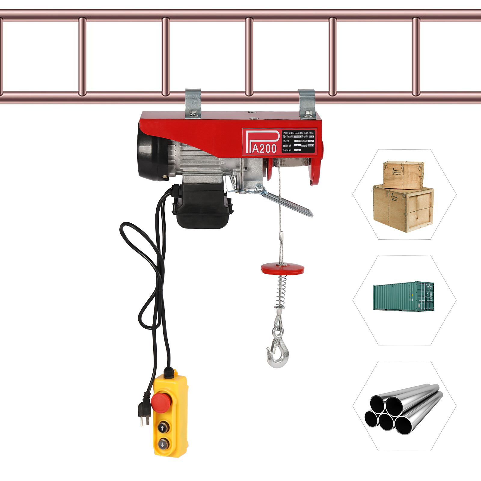 200kg/440lbs Electric Hoist Winch Engine Crane with Remote Control 110V