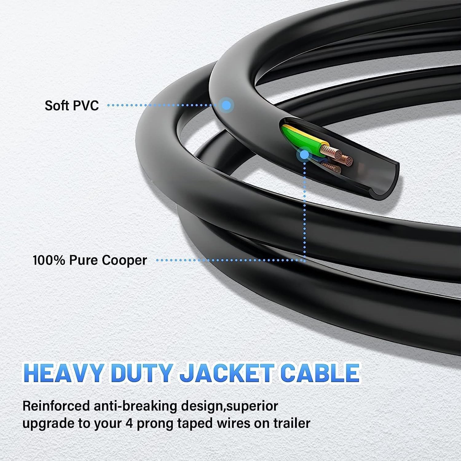 10 Feet Jacketed Cable, Heavy Duty 18AWG 4 Pin Trailer Light Plug Color-Coded Pu
