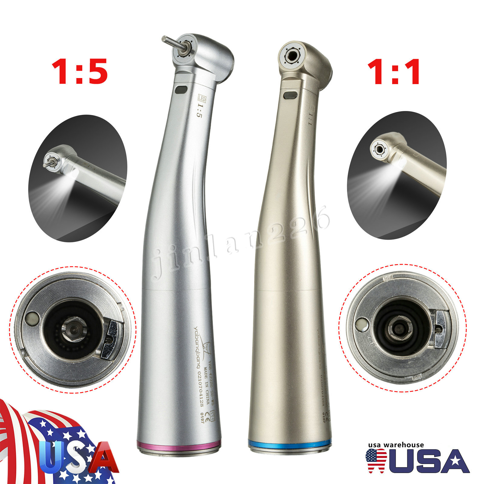 FDA Dental 1:5 1:1 Electric Fiber Optic LED Contra Angle Handpiece Fits NSK KaV