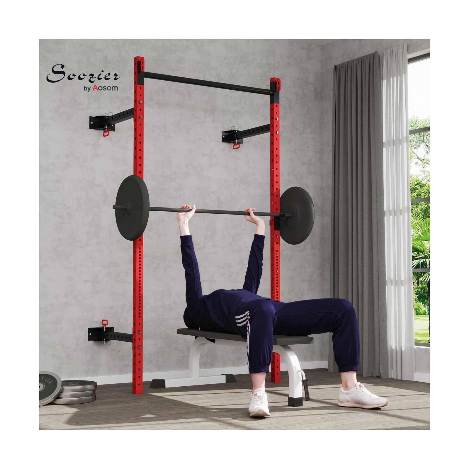 Soozier Folding Squat Rack with Adjustable Pull-Up Bar, 1000 Pounds Capacity …