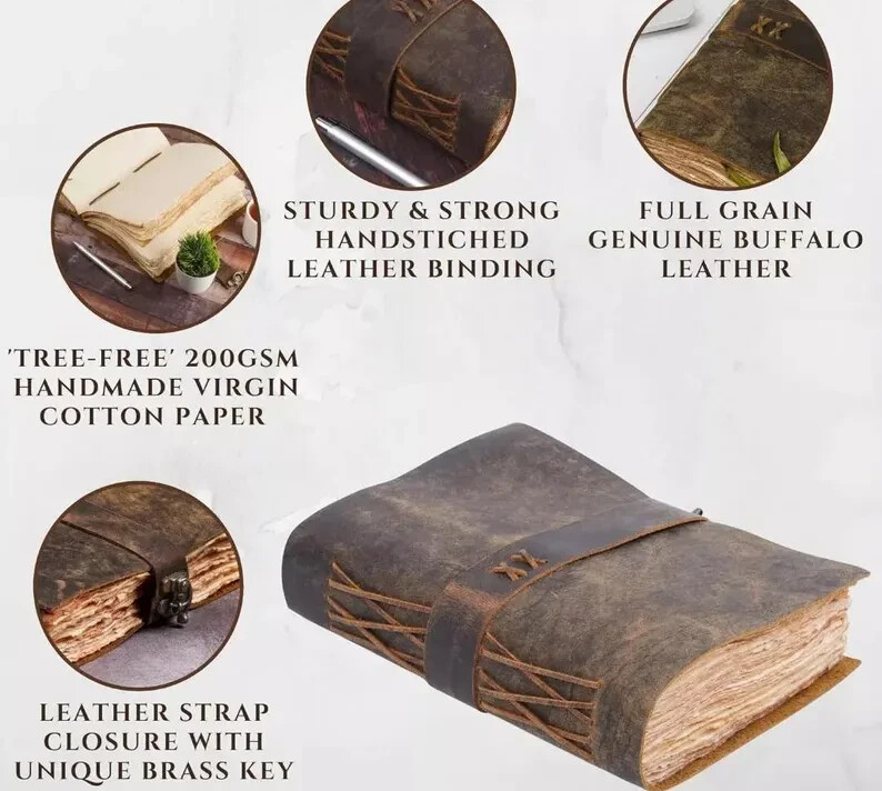 Vintage Leather Journal Blank Spell Book of Shadows, Grimoire Travel Notebook
