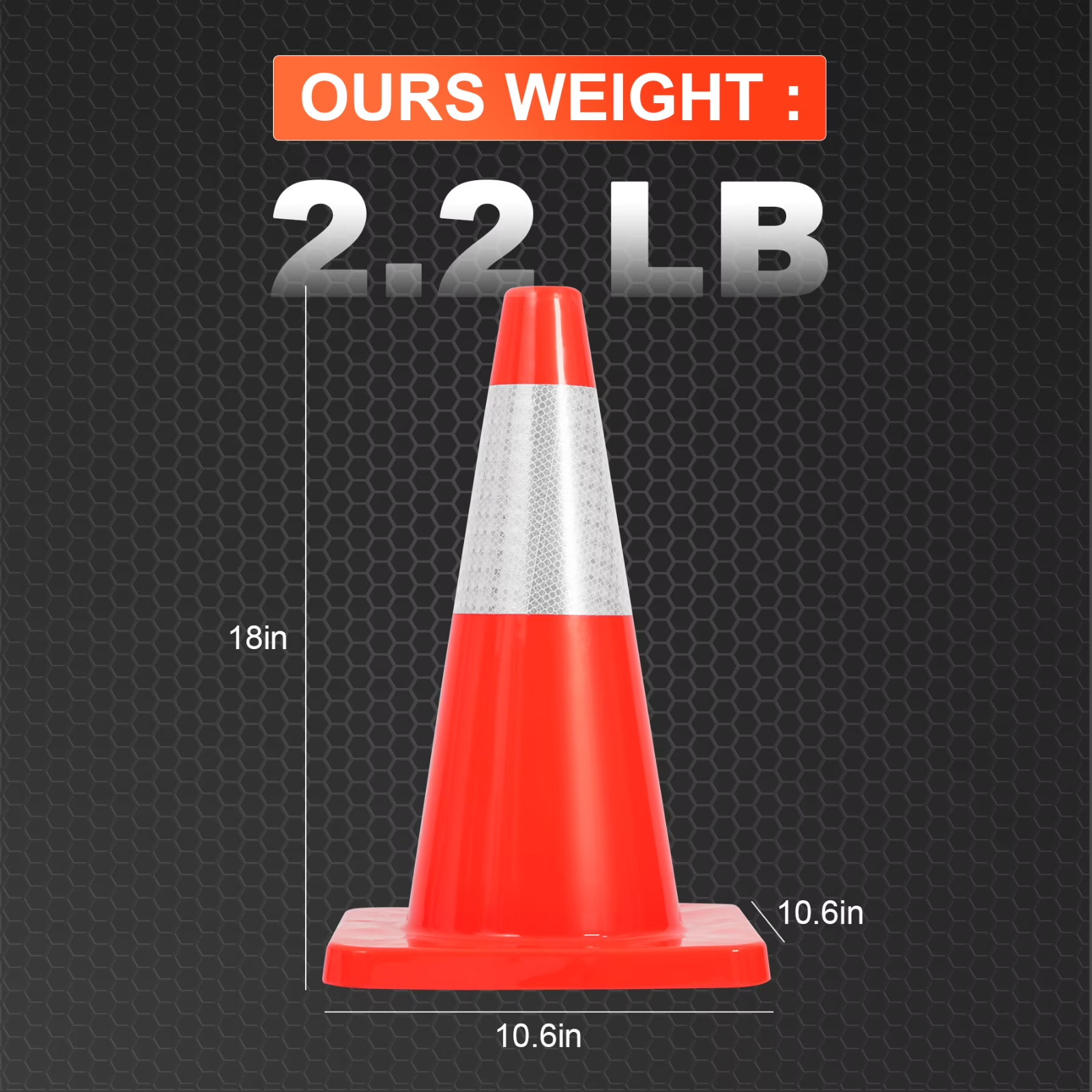 6 PACK-18» Traffic Safety Cones,2.2LB with Reflective Collar| Driveway Parking