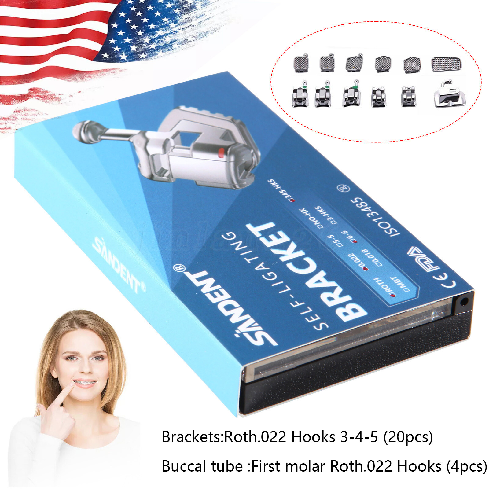 20Pcs/Pack Dental Orthodontic Self Ligating Braces Bracket Metal Brackets