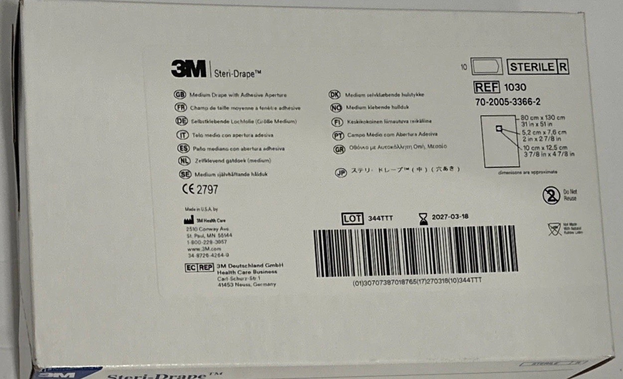 3M Steri-Drape with Adhesive Aperture 1030,10/Box Expires 03/2027