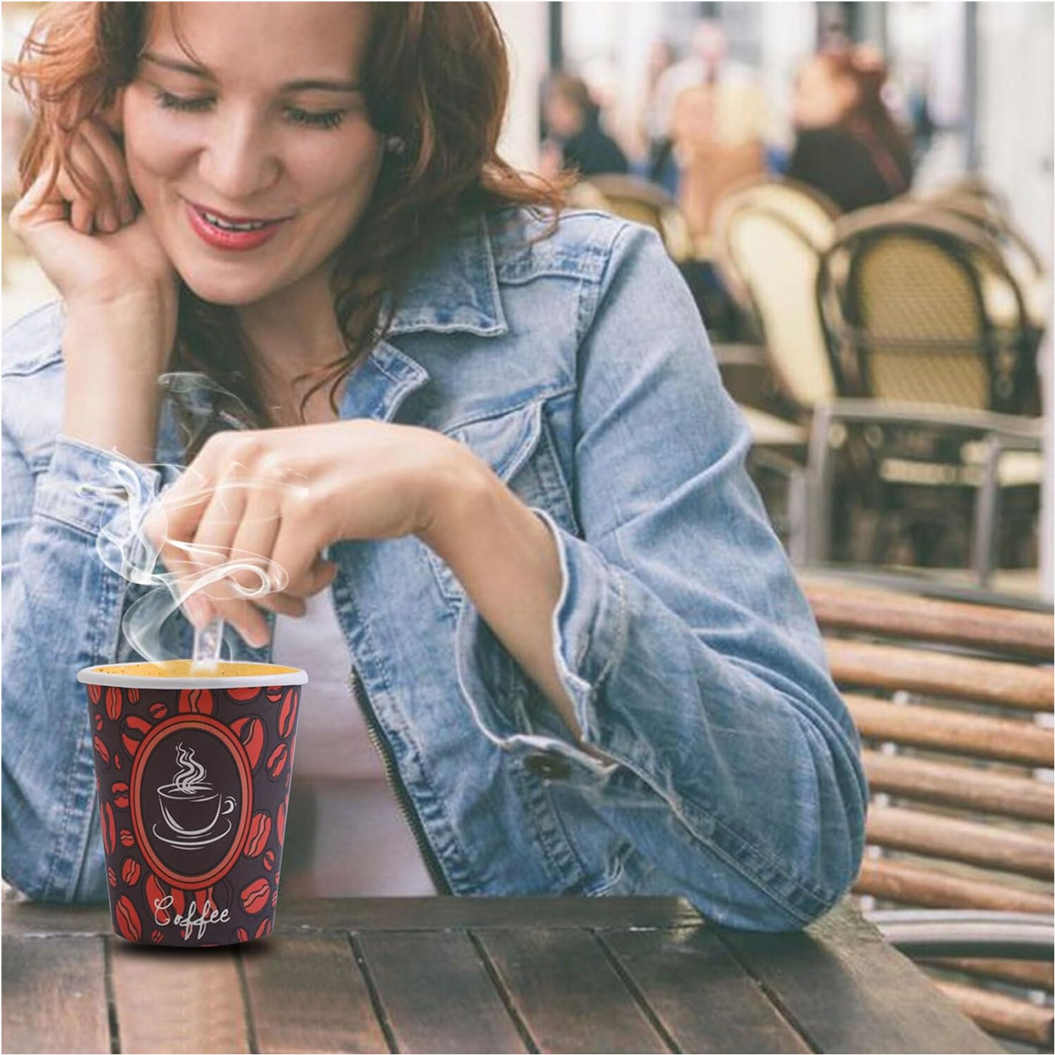 8oz Disposable Paper Cups w/ Lid Coffee Bean Design Cold/Hot Drinks 50-1000 Pack