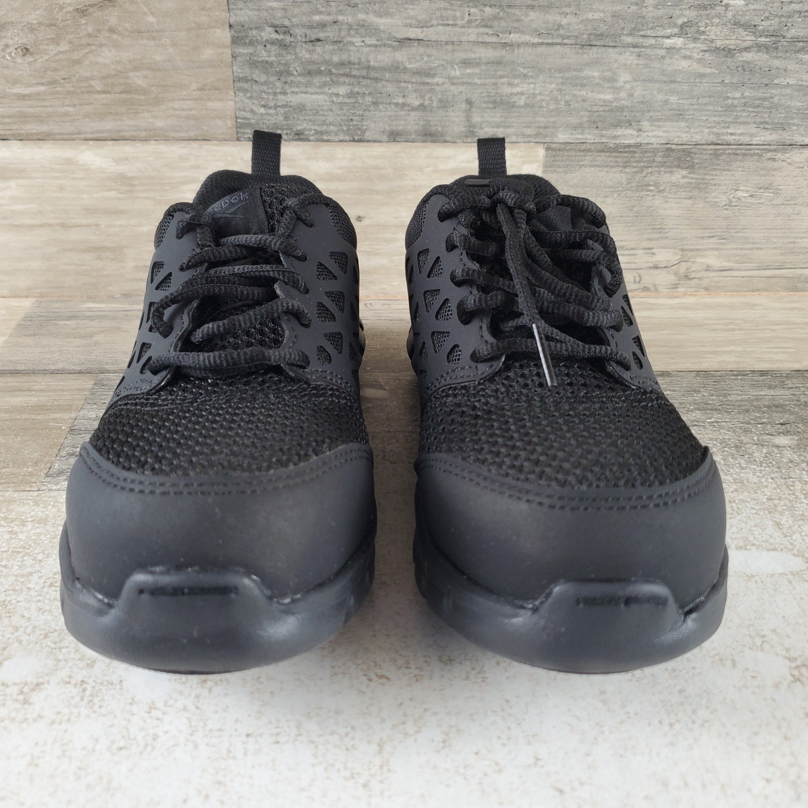 Reebok Sublite Cushion Womens Work Shoes Sz 4 M Black Alloy Toe Lace-Up Sneakers