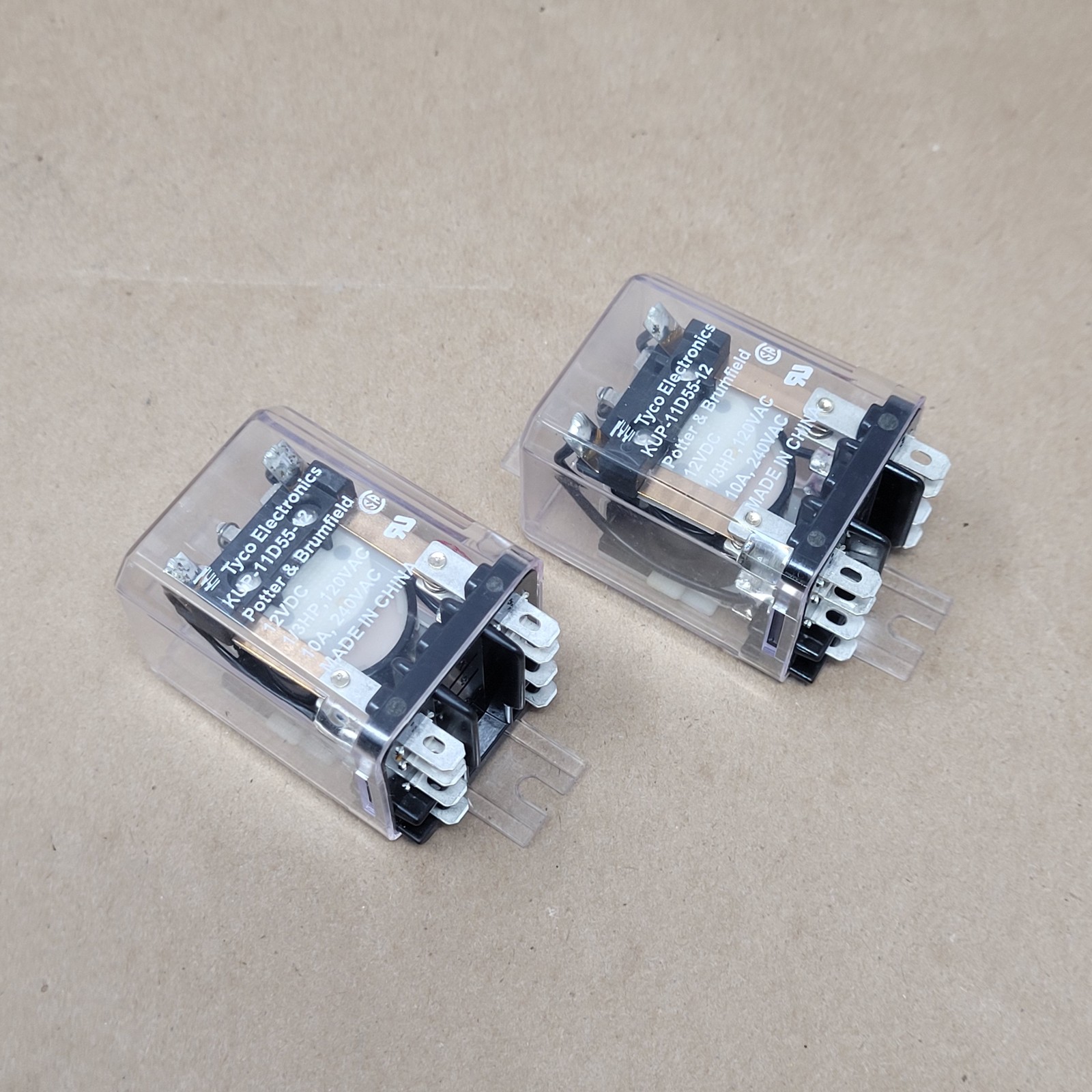 Lot of 2 – Potter & Brumfield KUP-11D55-12 Relay, 10A, 240 VAC – USED