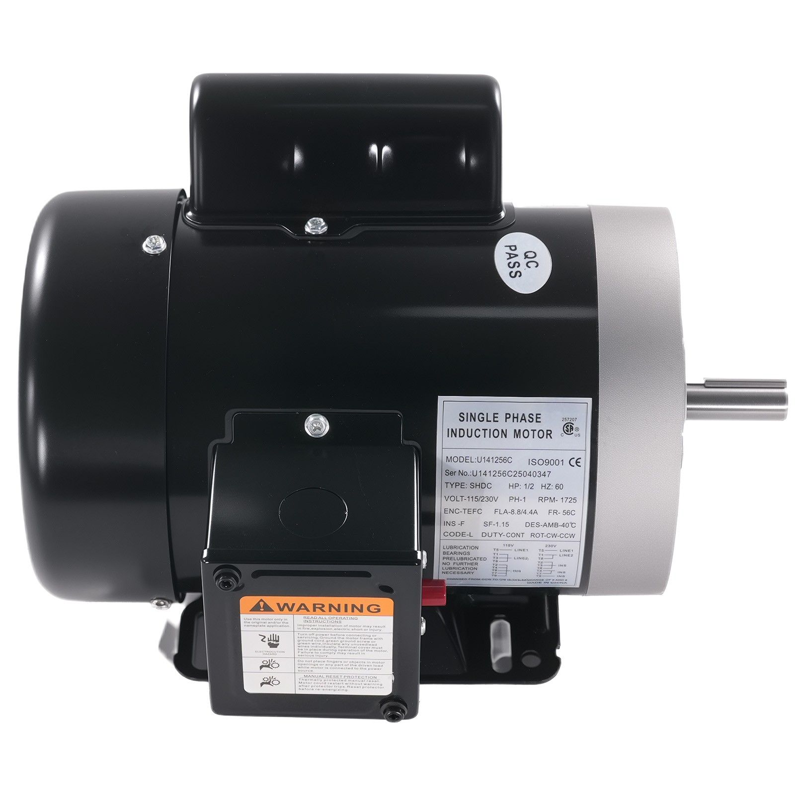 1/2HP Electric Motor, AC Motor, 1750RPM Farm Duty Single Phase Motor 115/230V