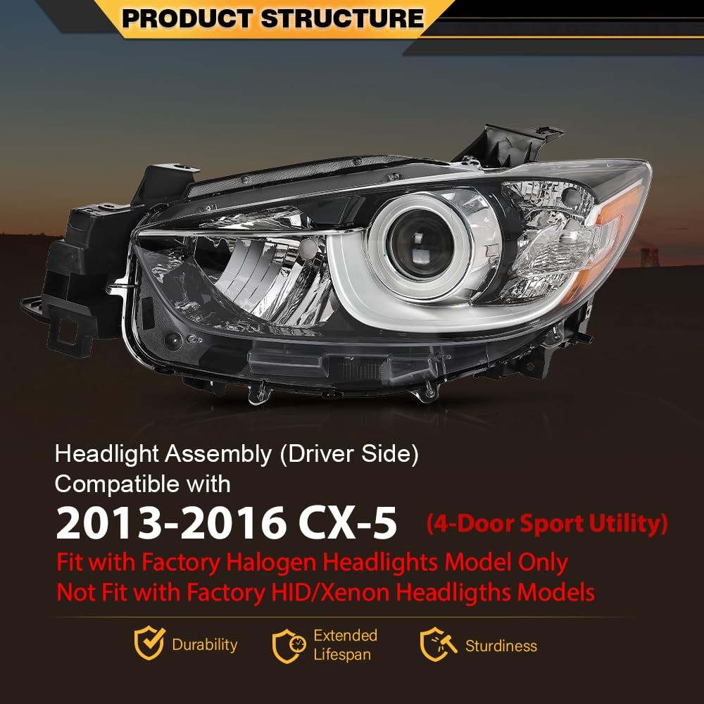 Halogen Projector Headlight Mazda CX-5 2013-2016 Driver Side Chrome KJ0151041C