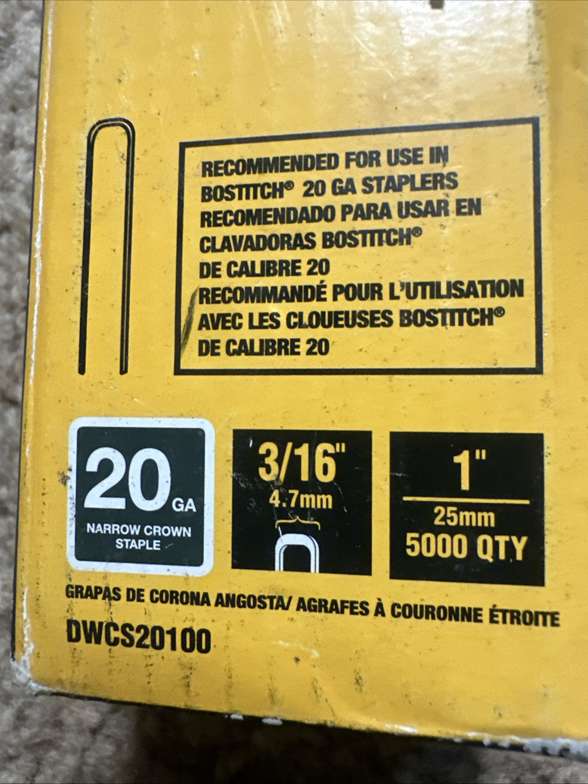 Dewalt 1 inx 3/16 in 20 Ga Crown Glue Collated Hardwood Flooring Staples
