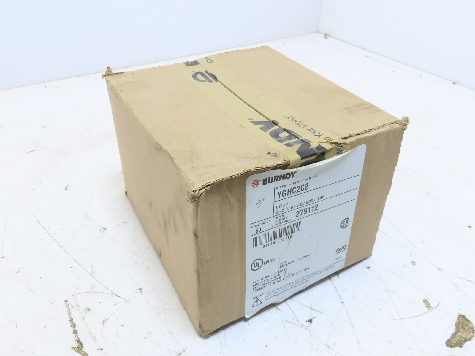 1 box of 50 NEW Burndy YGHC2C2 Hytap Grounding Compression C-Tap 6-2To6-2 CU GRD
