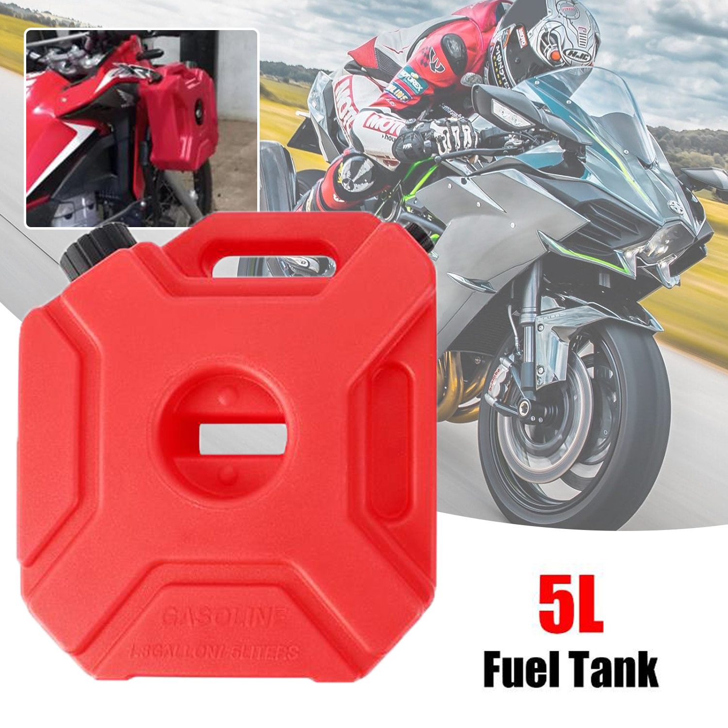 2X 5L Extra Gas Can Petrol Spare Tank Container For Car Motorcycles 1.3Gallon
