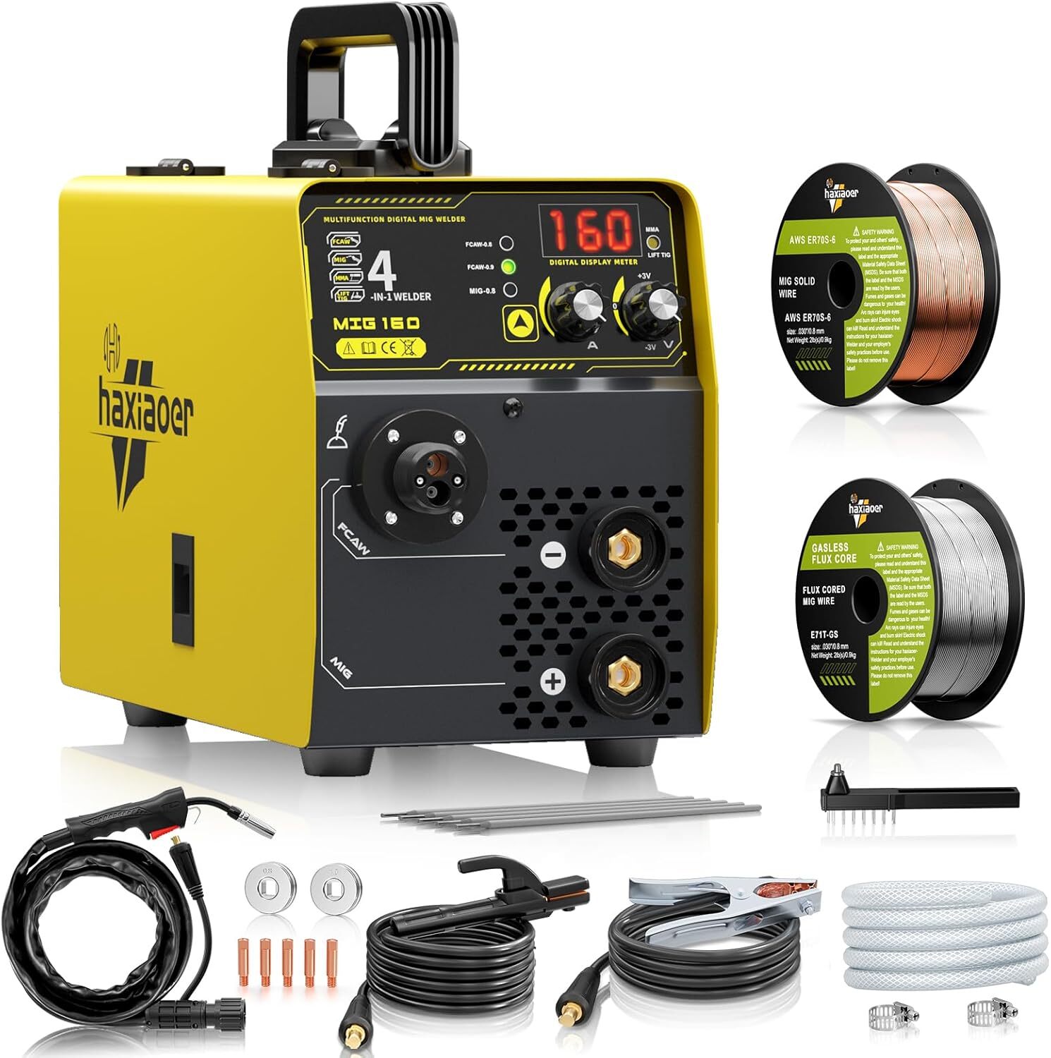 MIG Welder 160A, 4-in-1 MIG/Lift TIG/Stick/Flux Core Welding Machine Gasless