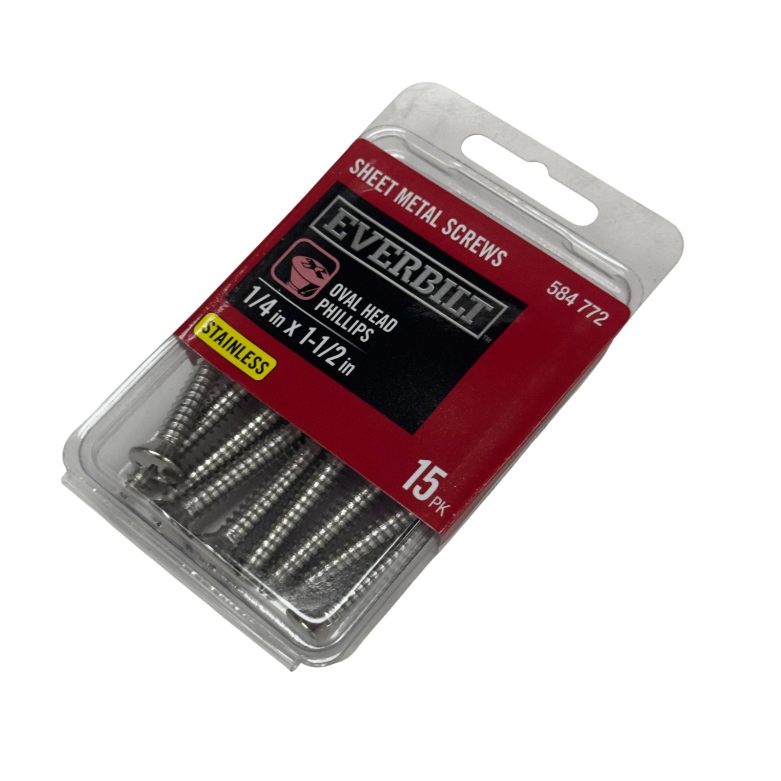 Sheet Metal Screws 1/4 in x 1-1/2 in Stainless Oval Head Phillips Drive 15 Pack