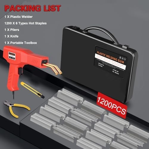 200W Plastic Welder Kit with 1200 Staples, Professional Bumper Repair Tool, Port