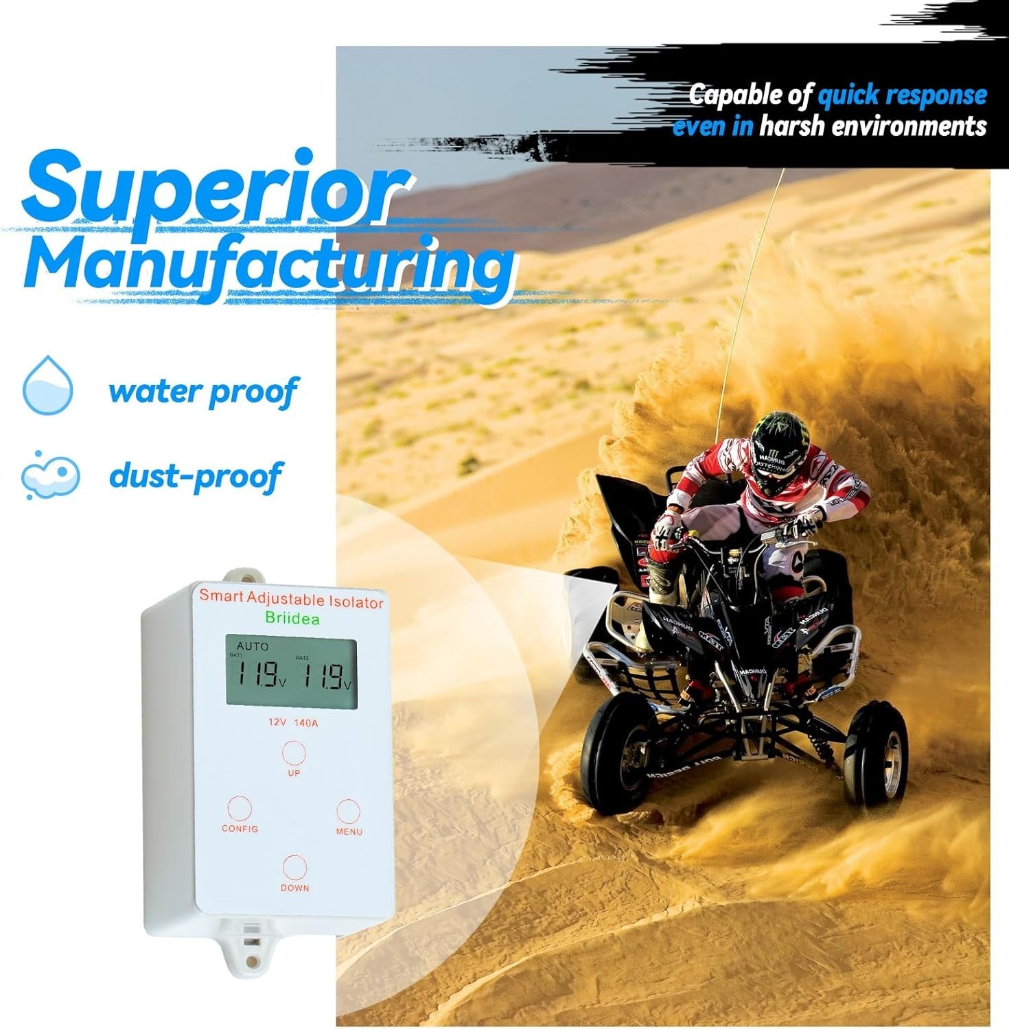 Dual Battery Isolator 12V 140A Auto or Manual Control, Waterproof Voltage Smart