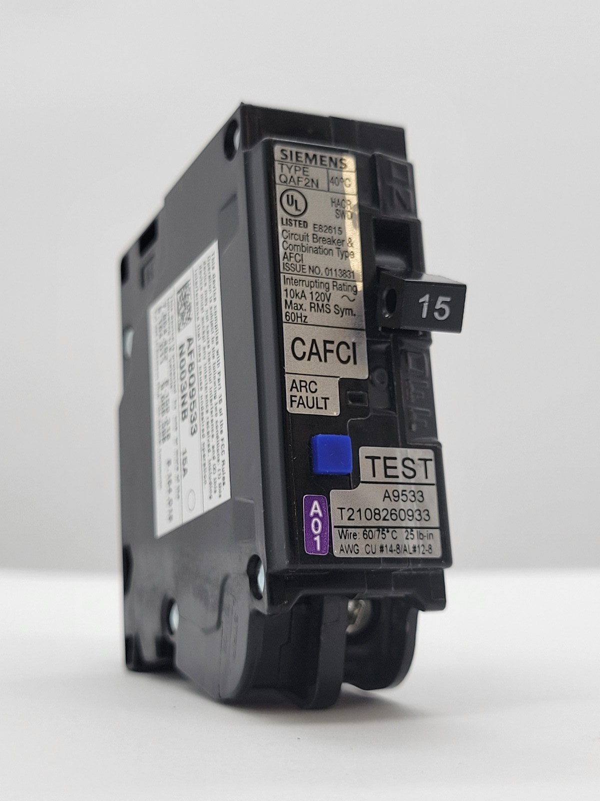 Siemens QA115AFCN Plug-In Circuit Breaker 15A 1P 120V 10KA AFCI CAFCI