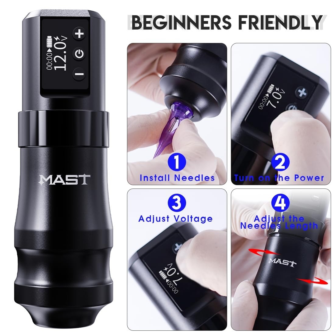 Mast Mini Tattoo Pen Kit – Cordless Corded Tattoo Gun Machine with 2 Batteries