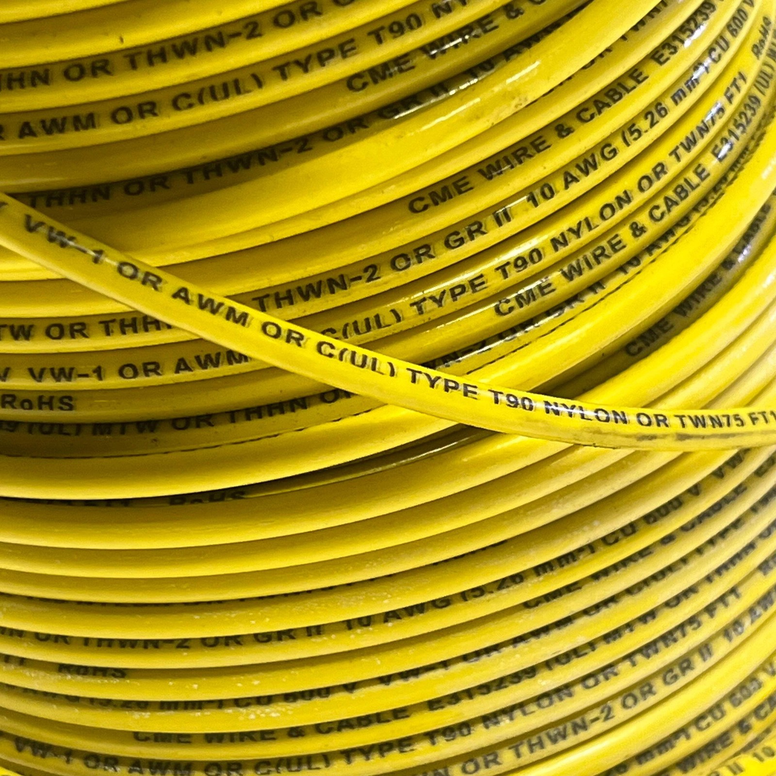 CME Wire & Cable Coated Copper Thhn 10 Str 10 AWG 500′ Yellow E315239