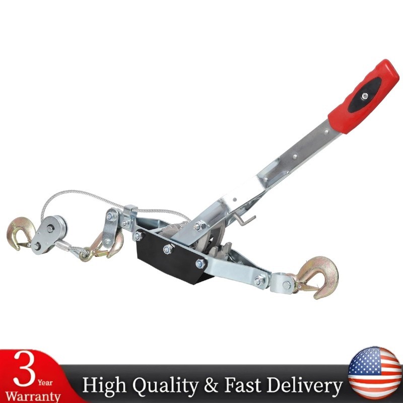 4 Ton Power Puller Hand Winch Steel Cable Puller Double Gear w/3-Hook 12FT Cable