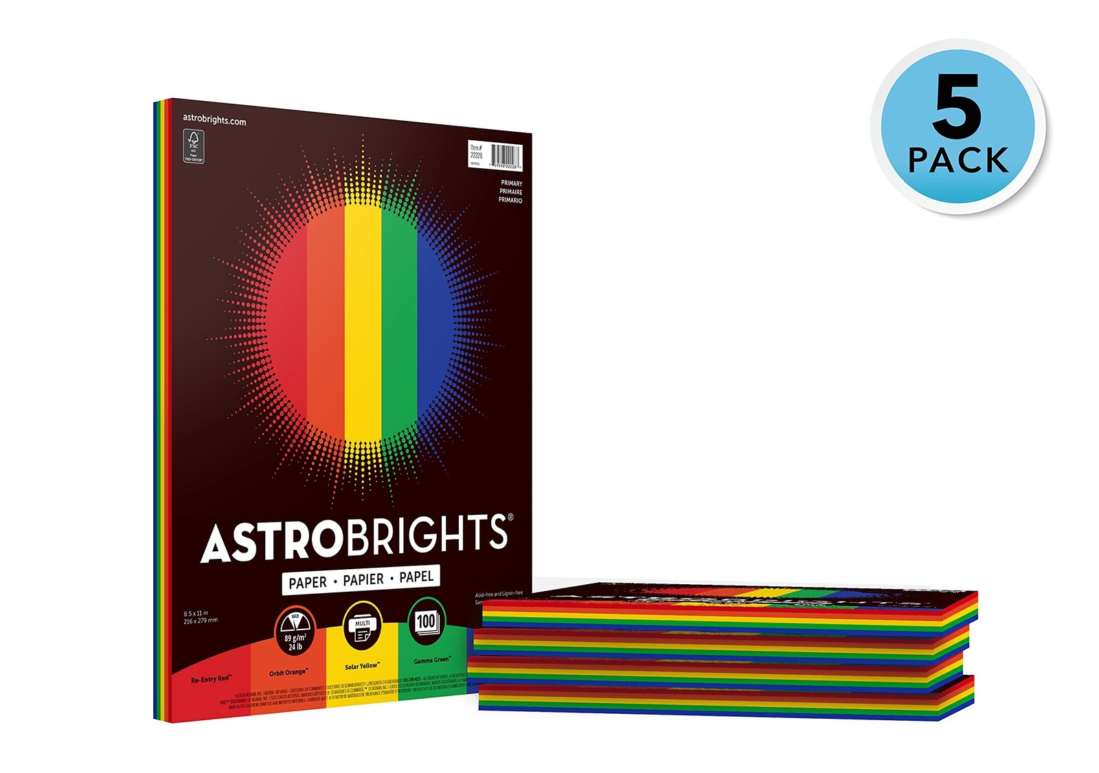 Astrobrights Colored Paper, 8.5″ x 11″ 24 lb/89 – 500 Sheets In Total (22228)