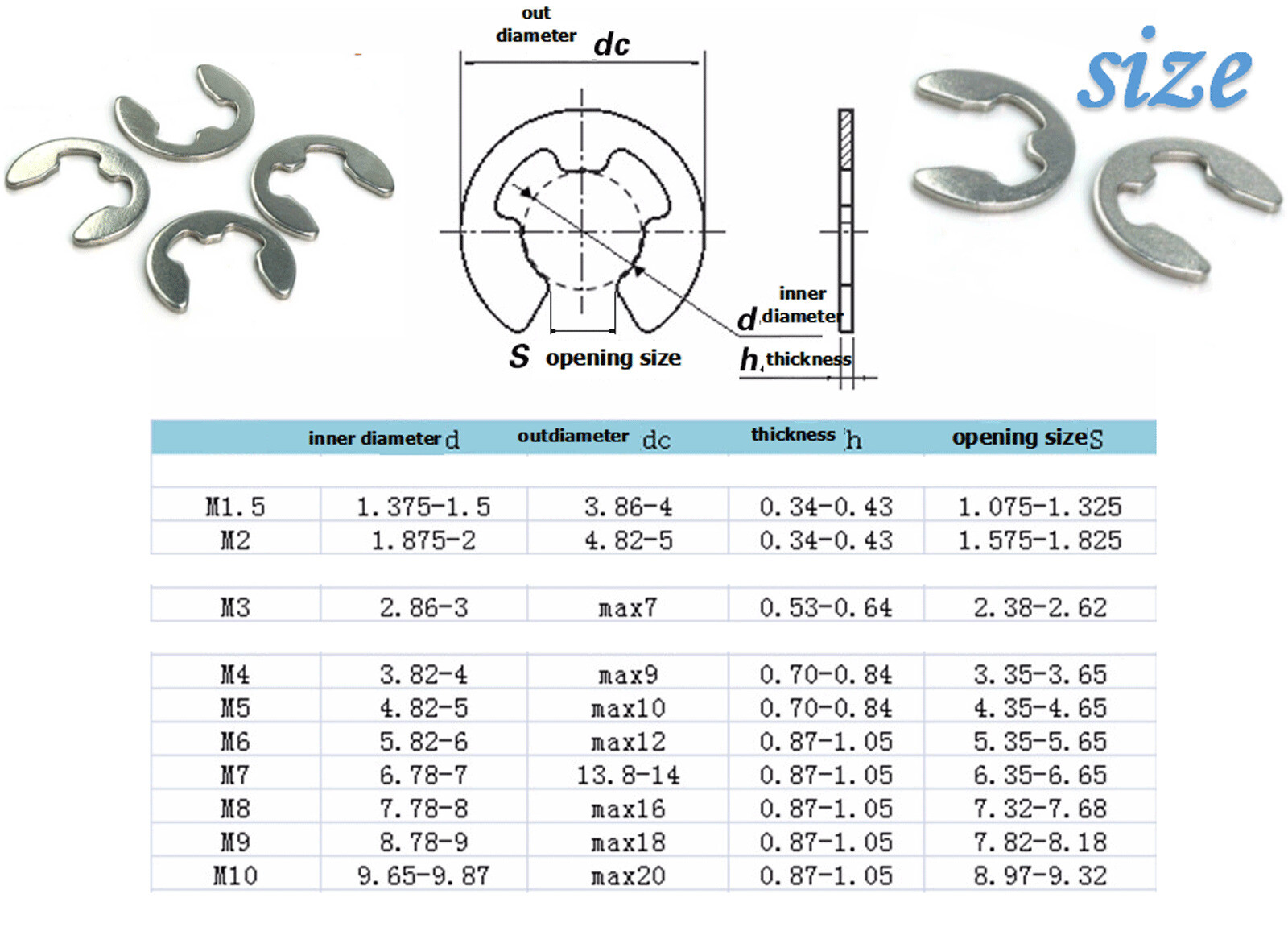 120 E Clips C CIRCLIPS Stainless Steel Kit Retaining Ring Assorted 1.5mm to 10mm