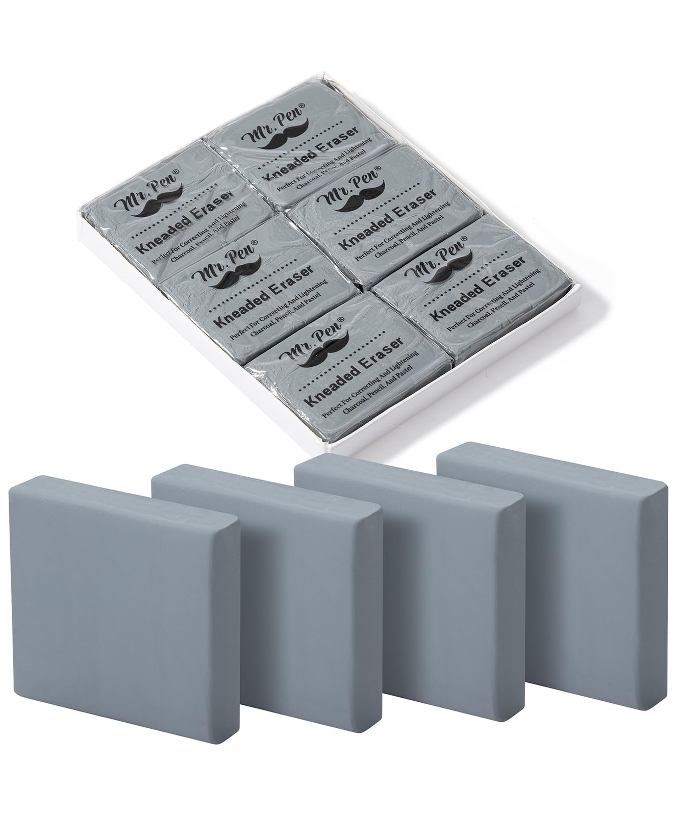 Mr. Pen- Kneaded Erasers, 1.44″ x 1.36″, 6 Pack, Gray x Grey
