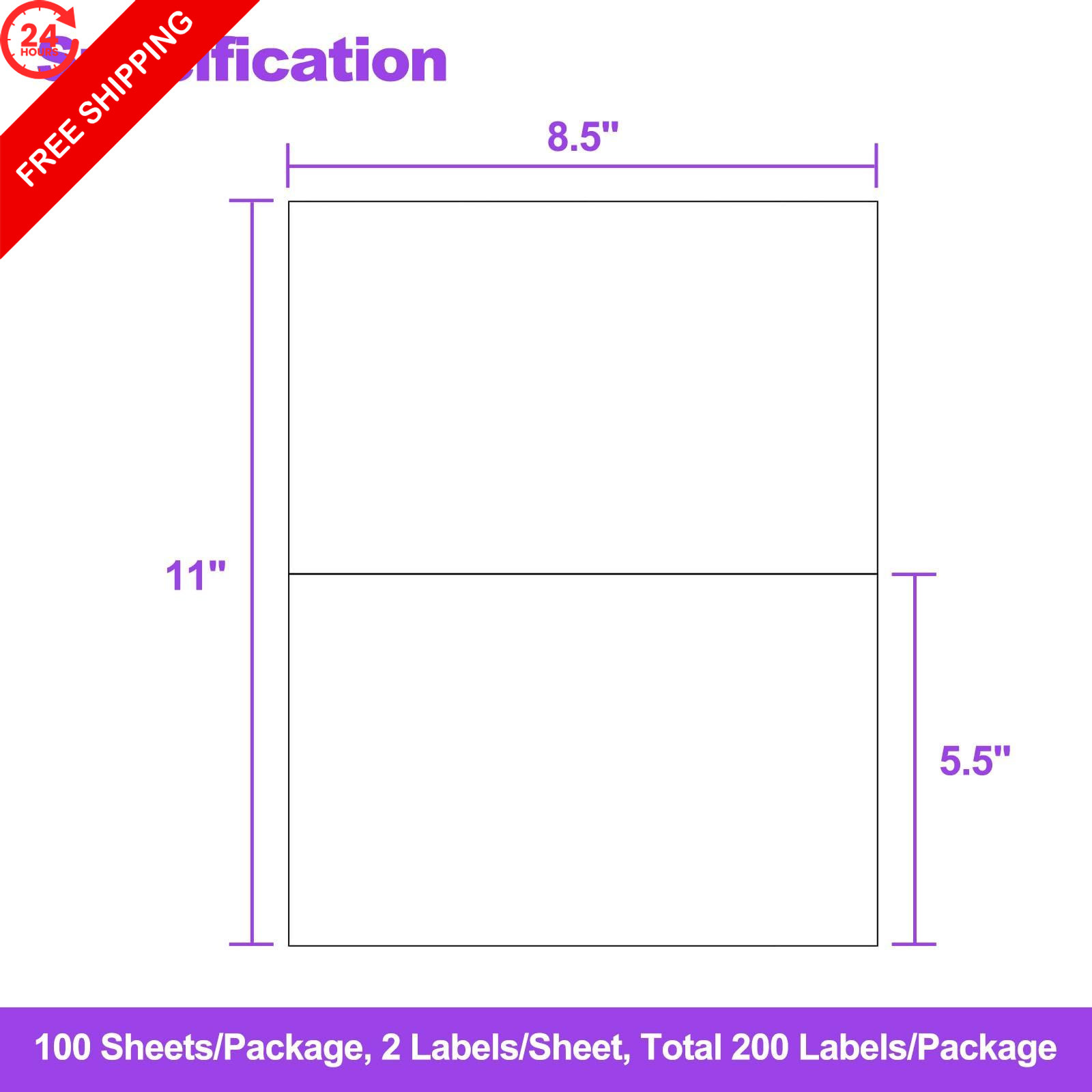 200 Half Sheet Shipping Labels 8.5×5.5 Inch 100 8-1/2″×5-1/2″ | 2-up, White