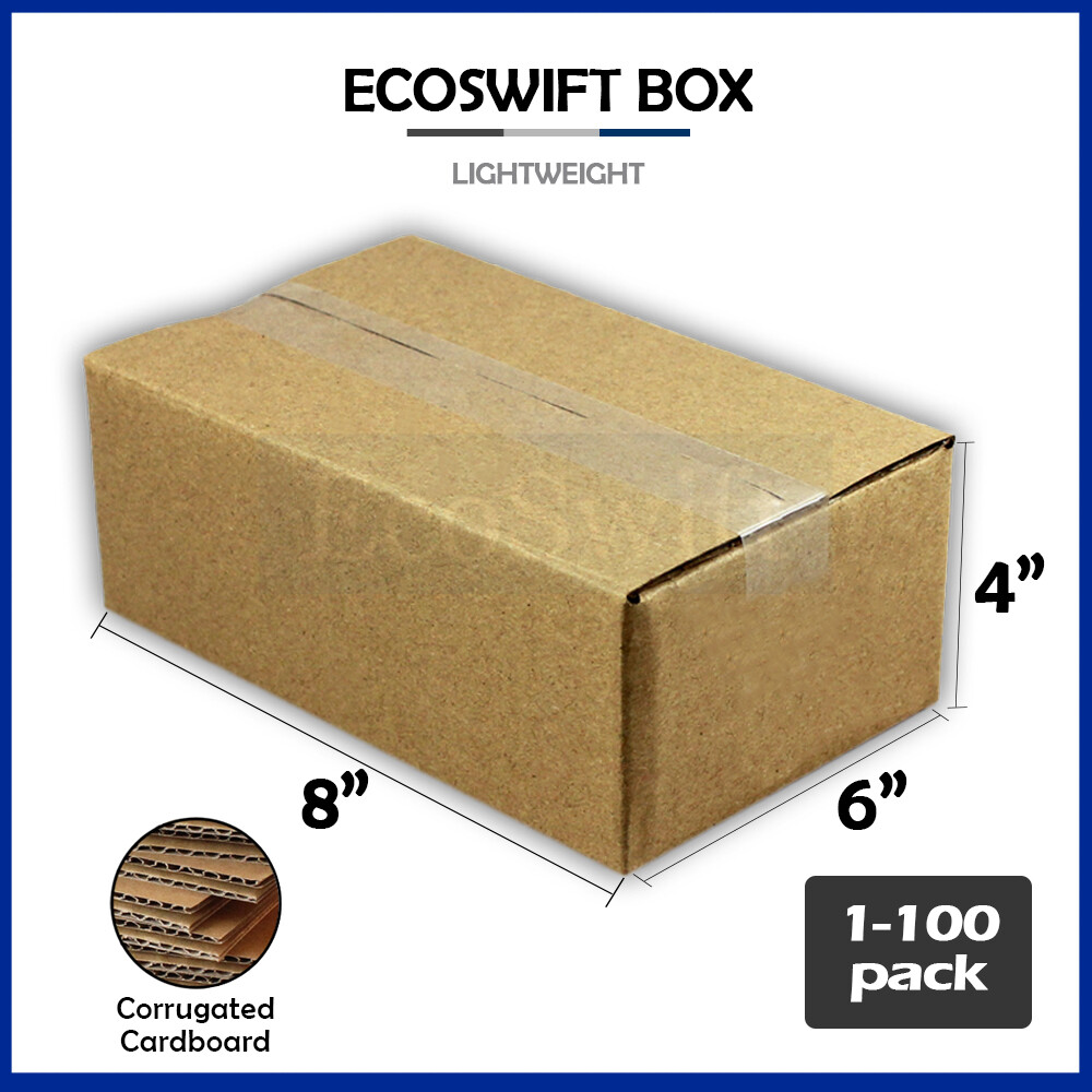 1-100 8x6x4 “EcoSwift” Cardboard Packing Mailing Shipping Corrugated Box Cartons