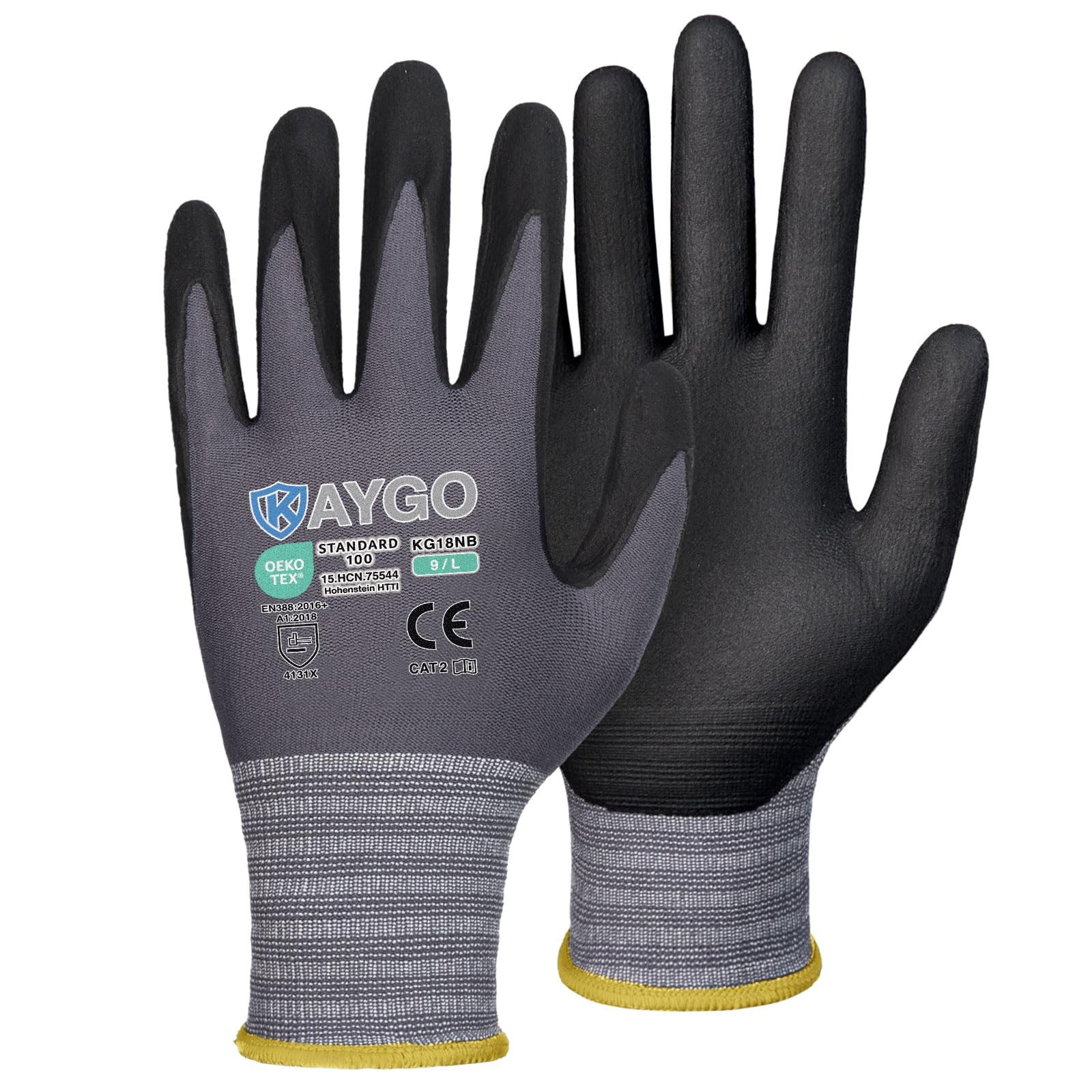 Safety Work Gloves MicroFoam Nitrile Coated, 3 Pairs KG18NB,Seamless Knit Nyl…
