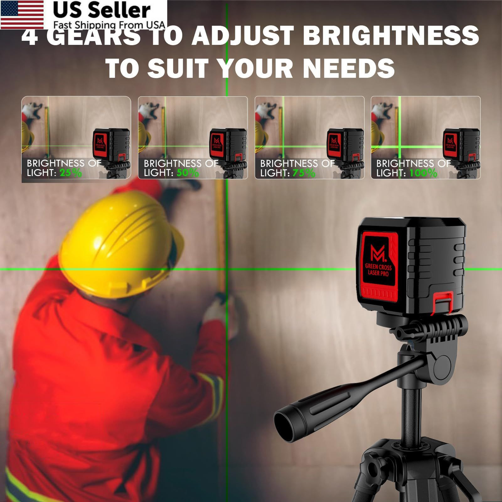Self Leveling Laser Level 100ft Green Cross Line with Tripod IP54 Waterproof USA