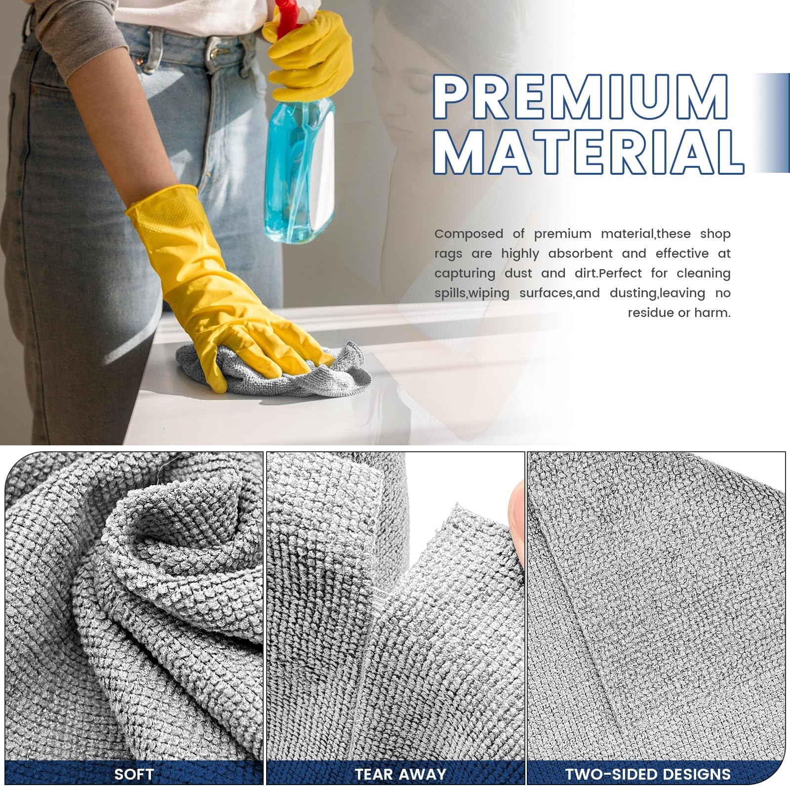 Whkvnng 75 Pack Microfiber Cleaning Cloth Roll,Reusable 10×10 inches, Grey