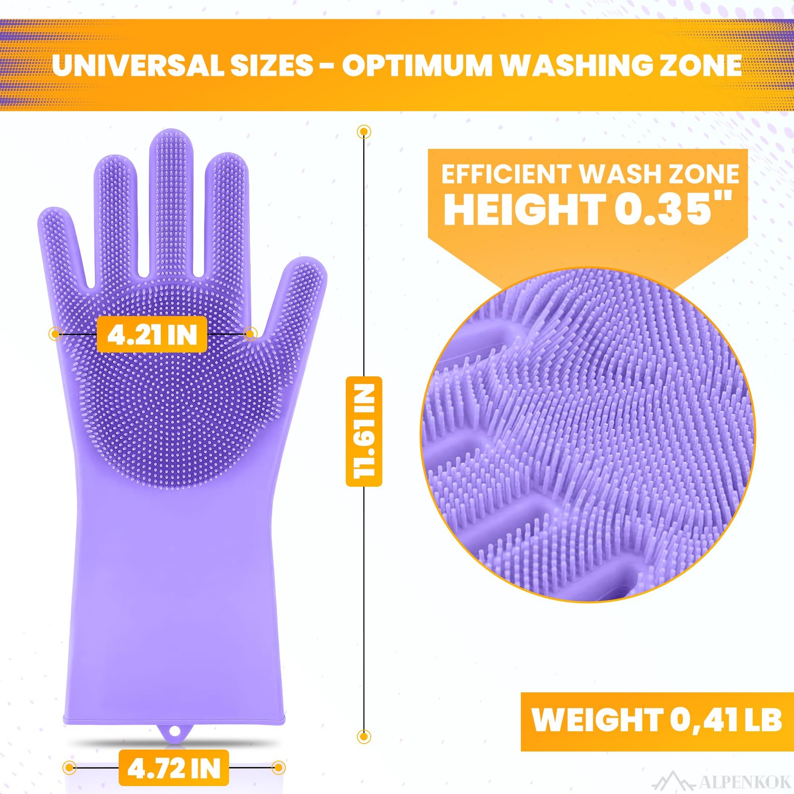 1 Pair Silicone Gloves for Washing Dishes – Tear-Resistant Silicone Dishwashi…