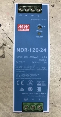 Mean Well NDR-120-24 AC/DC Industrial DIN Rail Power Supply -NEW