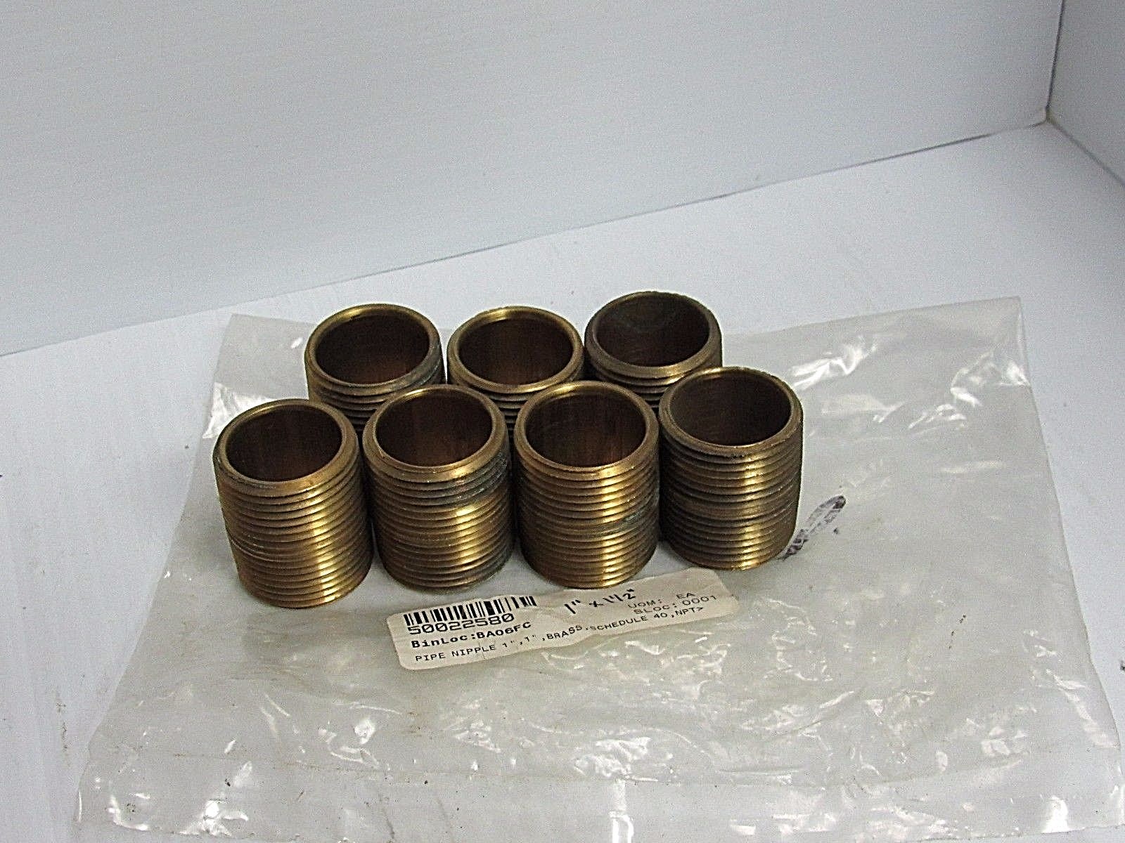 NEW LOT OF 7 NO NAME BRASS PIPE NIPPLE 50022580 SCH 40 1″NPT 1-1/2″L 1″ X 1-1/2″