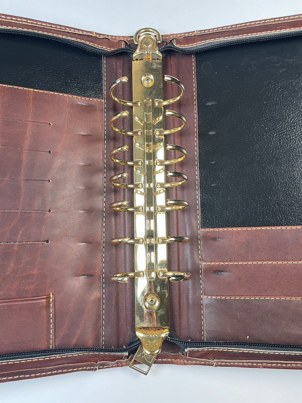 VTG Franklin Quest Brown Dakota Leather 7-ring Zipper Planner w Dividers