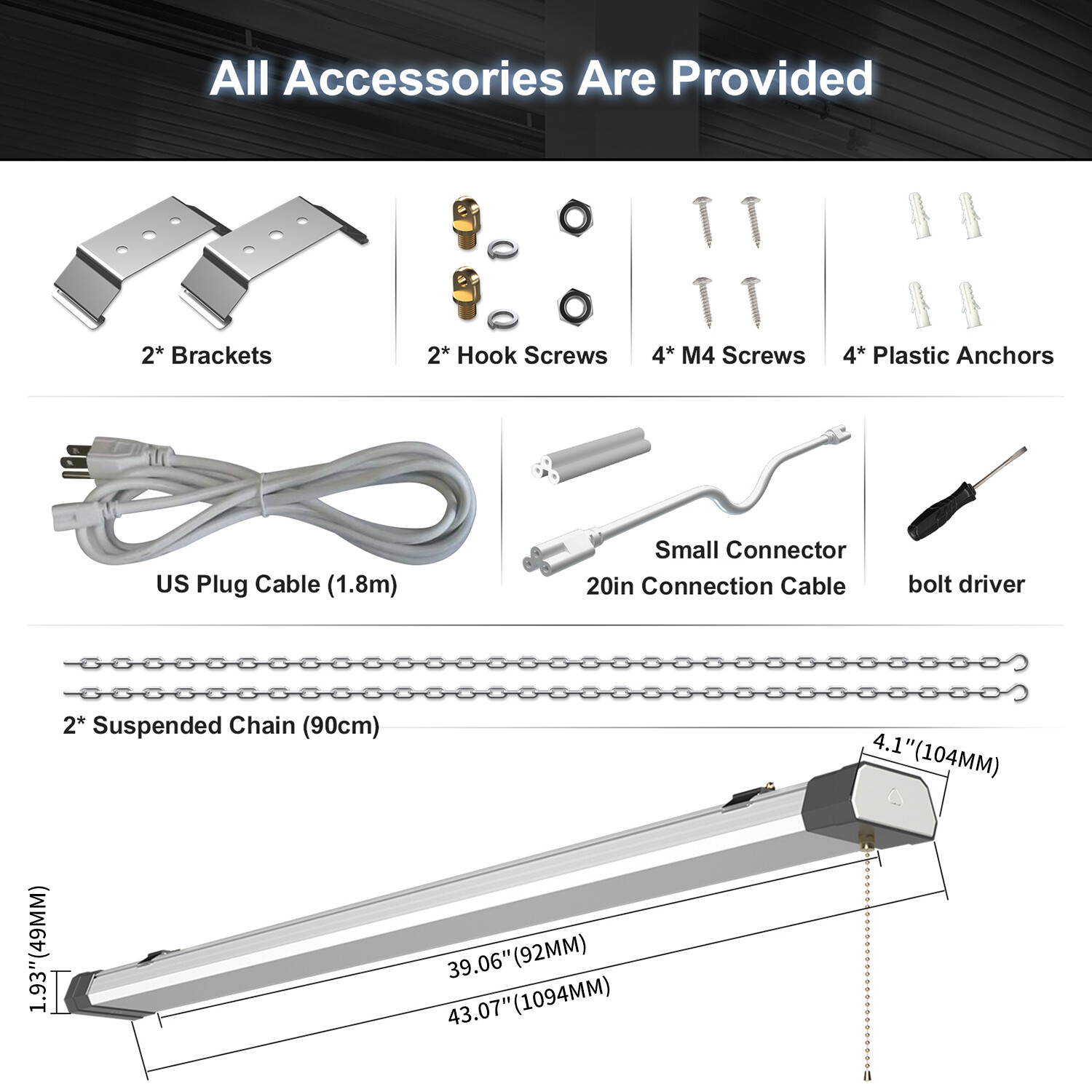 2 Pack LED 100W Shop Light Fixture For Garage Warehouse Workshop Basement Light