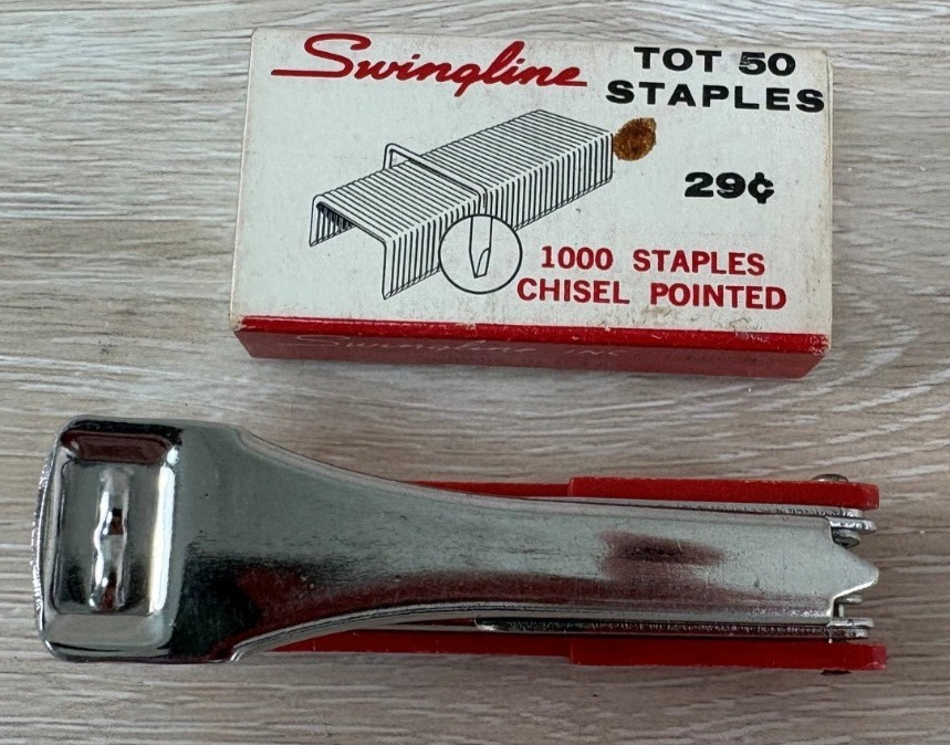 Vintage Bostitch Mini Stapler & partial box of staples Made in Hong Kong