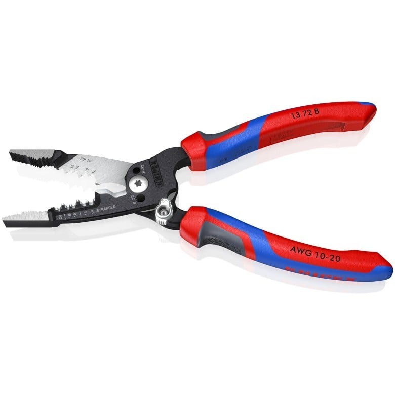 Knipex 8″ Forged Wire Stripper Pliers w Shears 10-20 AWG Comfort Grip 13728 Flat